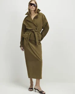 Green Suede Seam Detail Maxi Skirt