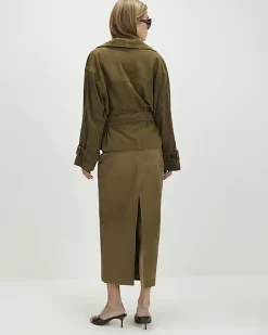Green Suede Seam Detail Maxi Skirt