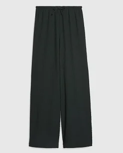 Green Textured Wide Leg Trousers
