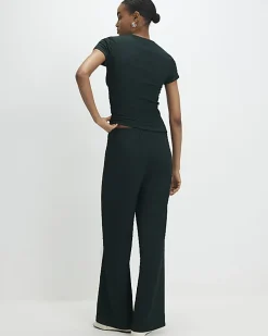 Green Textured Wide Leg Trousers
