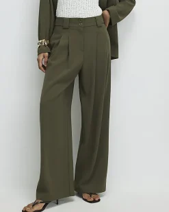 Green Wide Leg Pleated Trousers