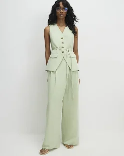 Green Wrap Detail Wide Leg Trousers