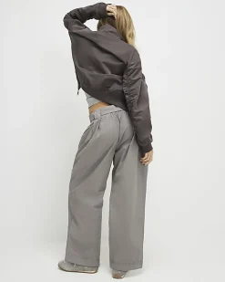 Grey Belted Wide Leg Trousers