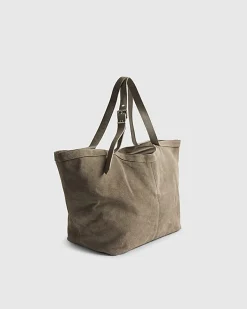Grey Buckle Handle Suede Shopper Bag