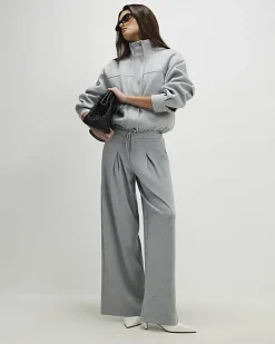Grey Drawstring Wide Leg Trousers