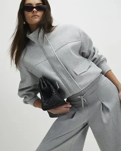 Grey Drawstring Wide Leg Trousers