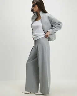 Grey Drawstring Wide Leg Trousers