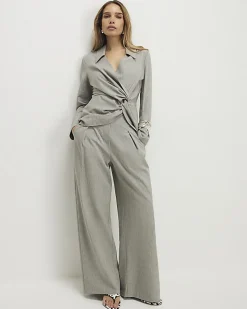 Grey Elasticated Wide Leg Trousers