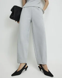 Grey Interlock Barrel Leg Trousers