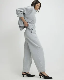 Grey Interlock Barrel Leg Trousers