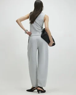 Grey Interlock Barrel Leg Trousers