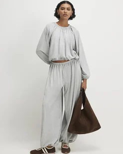 Grey Long Sleeve Ruched Bubble Hem Top