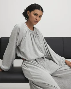 Grey Long Sleeve Ruched Bubble Hem Top