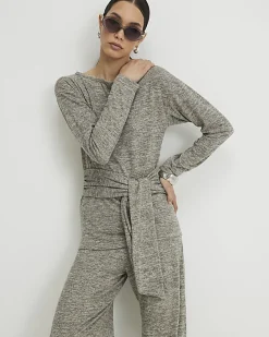 Grey Long Sleeve Tie Top
