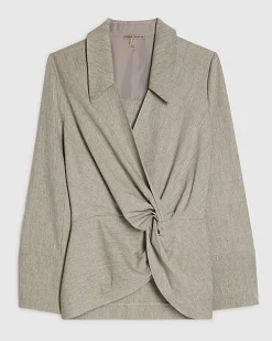 Grey Long Sleeve Twisted Collared Top
