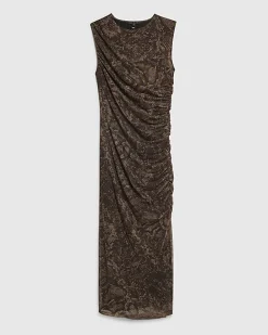 Grey Mesh Snake Print Sleeveless Maxi Dress