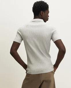 Grey Muscle Fit Ribbed Quarter Zip Polo Shirt