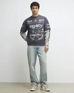 Grey Oversized Double Layered Graphic T-Shirt