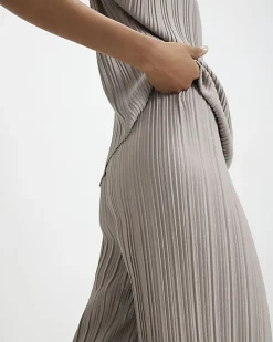 Grey Plisse Wide Leg Trousers