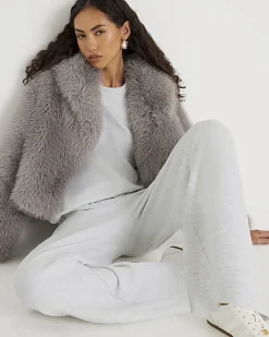 Grey Premium Drawstring Wide Leg Joggers