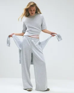 Grey Premium Drawstring Wide Leg Joggers