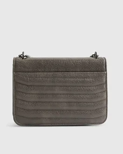 Grey Quilted Chain Shoulder Bag