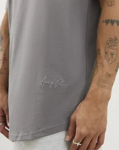 Grey Regular Fit Mid Weight Curve Hem T-shirt