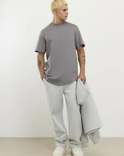 Grey Regular Fit Mid Weight Curve Hem T-shirt