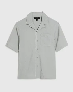Grey Regular Fit Textured Short Sleeve Shirt