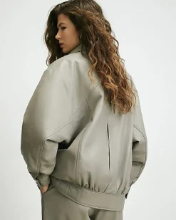 Grey RI Studio Leather Bomber Jacket