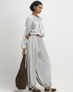 Grey Ruched Bubble Hem Trousers
