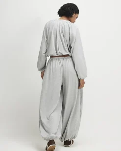 Grey Ruched Bubble Hem Trousers