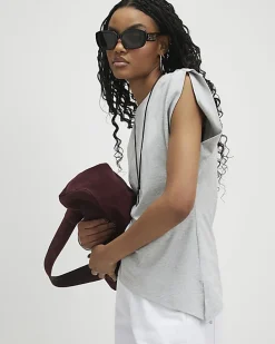 Grey Ruched Side Grown On Sleeve T-shirt