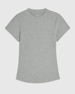 Grey Short Sleeve Fitted Ribbed Top