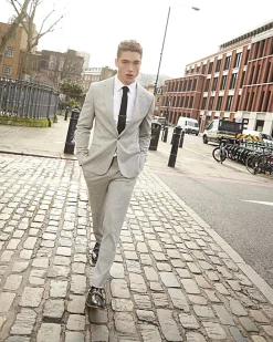 Grey Skinny Fit Puppytooth Suit Trousers