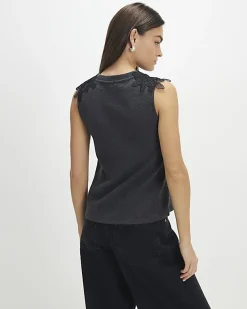 Grey Sleeveless Cosy Lace Shoulder Top