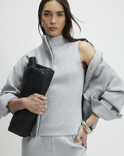 Grey Sleeveless Interlock High Neck Top