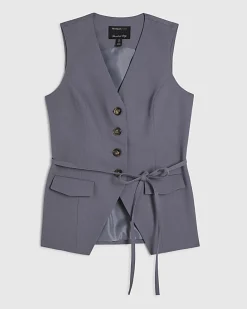 Grey Sleeveless Tie Detail Waistcoat