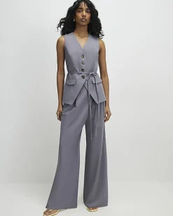 Grey Sleeveless Tie Detail Waistcoat