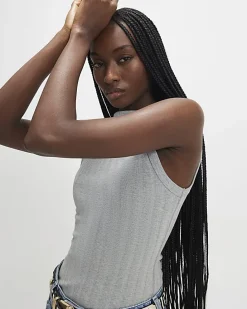 Grey Sleeveless Wide Ribbed Tank Top