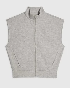 Grey Sleeveless Zip Through Interlock Top