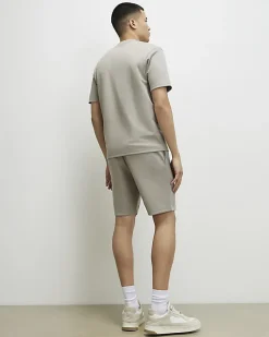 Grey Slim Fit Interlock Shorts