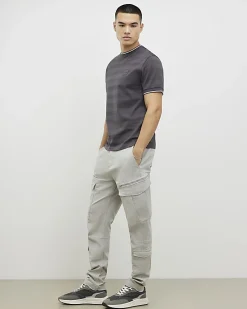 Grey Slim Fit Luminis Badge Stripe T-Shirt