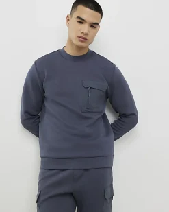 Grey Slim Fit Nylon Pocket Sweatshirt