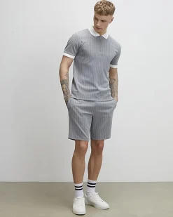 Grey Slim Fit Pinstripe Polo Shirt