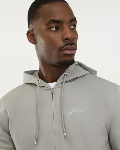 Grey Slim Fit Pique Zip Through Hoodie