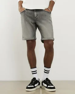 Grey Slim Fit Stretch Denim Shorts
