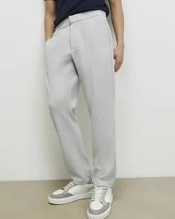 Grey Slim Fit Stretch Textured Trousers