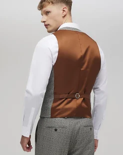 Grey Slim Fit Textured Check Waistcoat