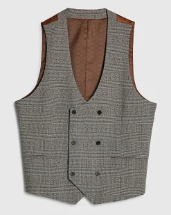 Grey Slim Fit Textured Check Waistcoat